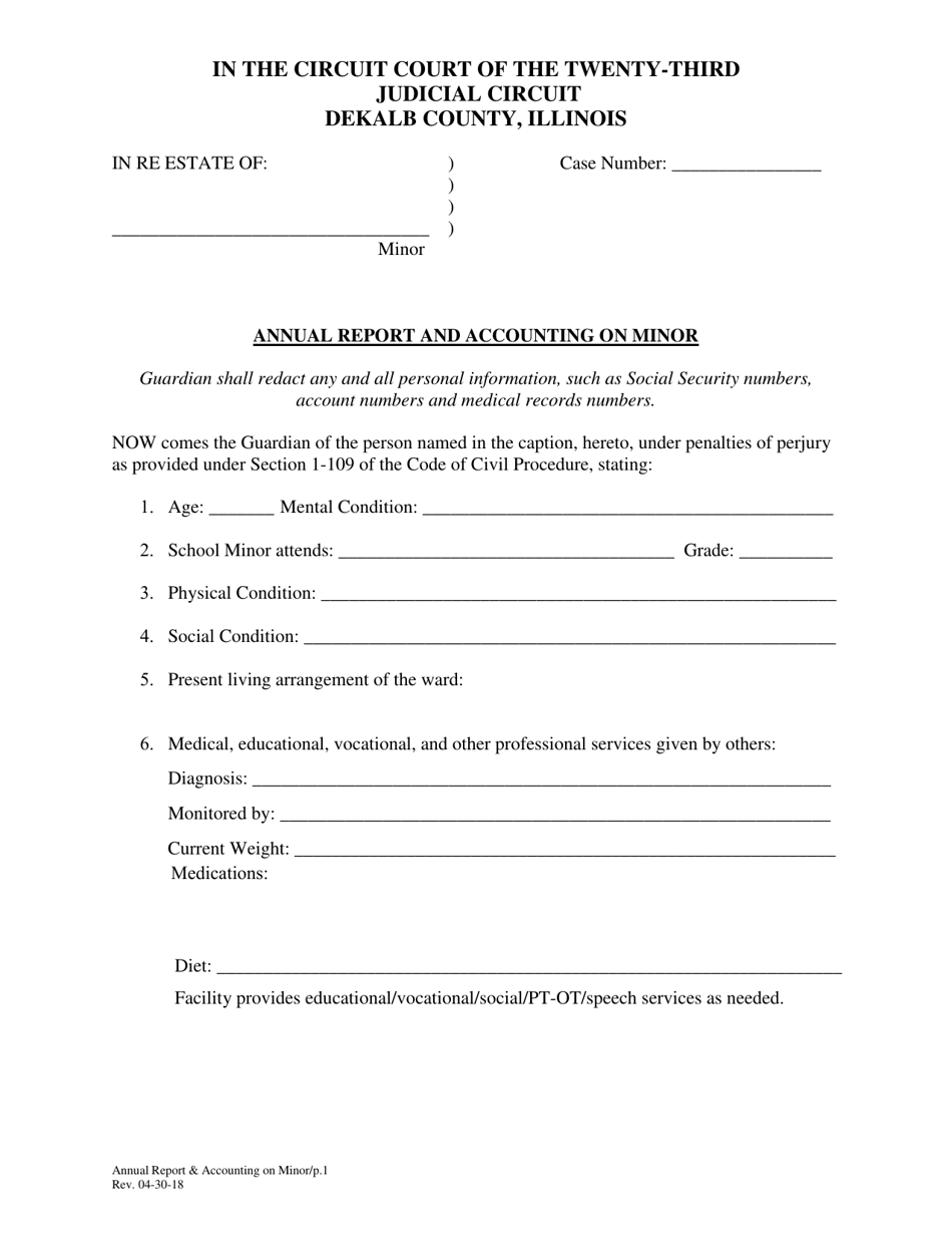 DeKalb County Illinois Annual Report And Accounting On Minor Fill