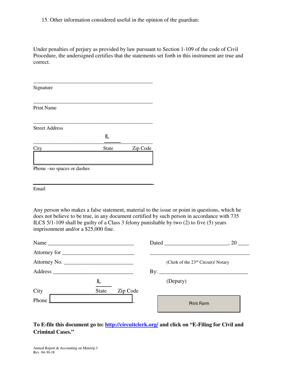 Annual Report and Accounting on Minor - DeKalb County, Illinois, Page 3