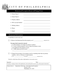 Homestead Exemption Removal/Change Form - City of Philadelphia, Pennsylvania, Page 2