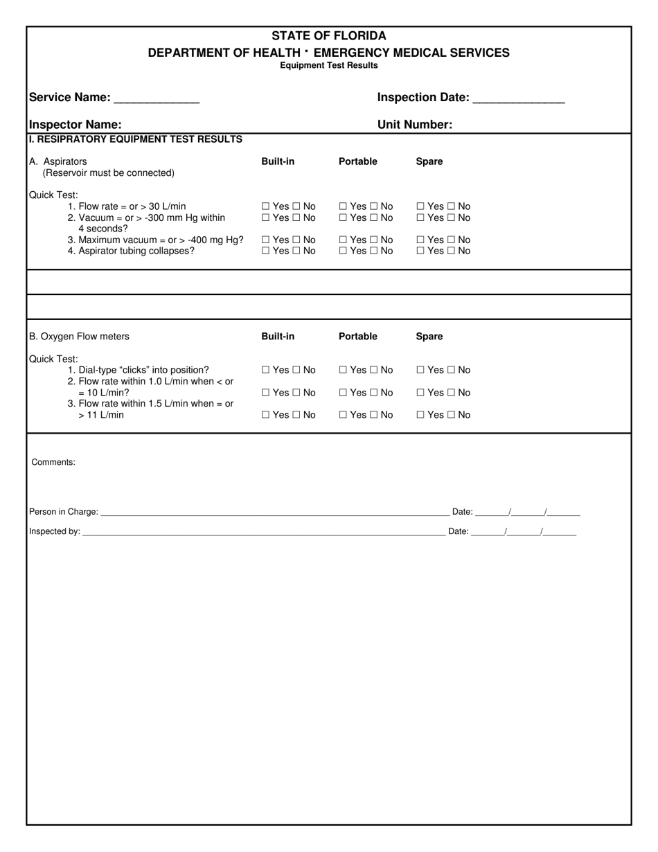 Equipment Test Results - Emergency Medical Services - Florida, Page 1