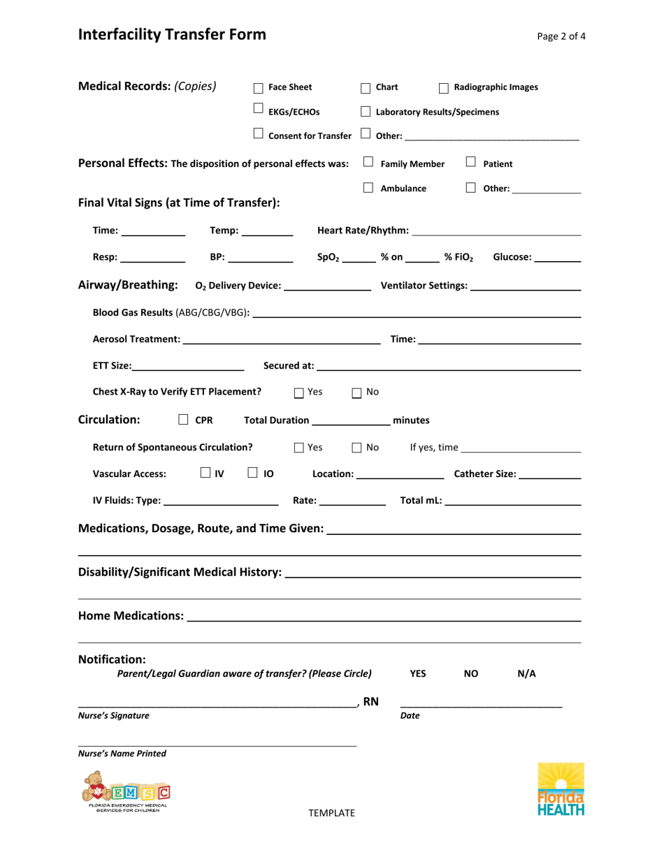 Interfacility Transfer Form - Florida, Page 4