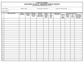 Document preview: Personnel Records - Emergency Medical Services - Florida