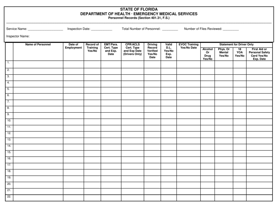 Florida Personnel Records - Emergency Medical Services - Fill Out, Sign ...