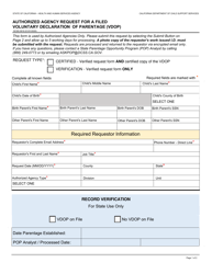 Document preview: Form DCSS0919 Authorized Agency Request for a Filed Voluntary Declaration of Parentage (Vdop) - California