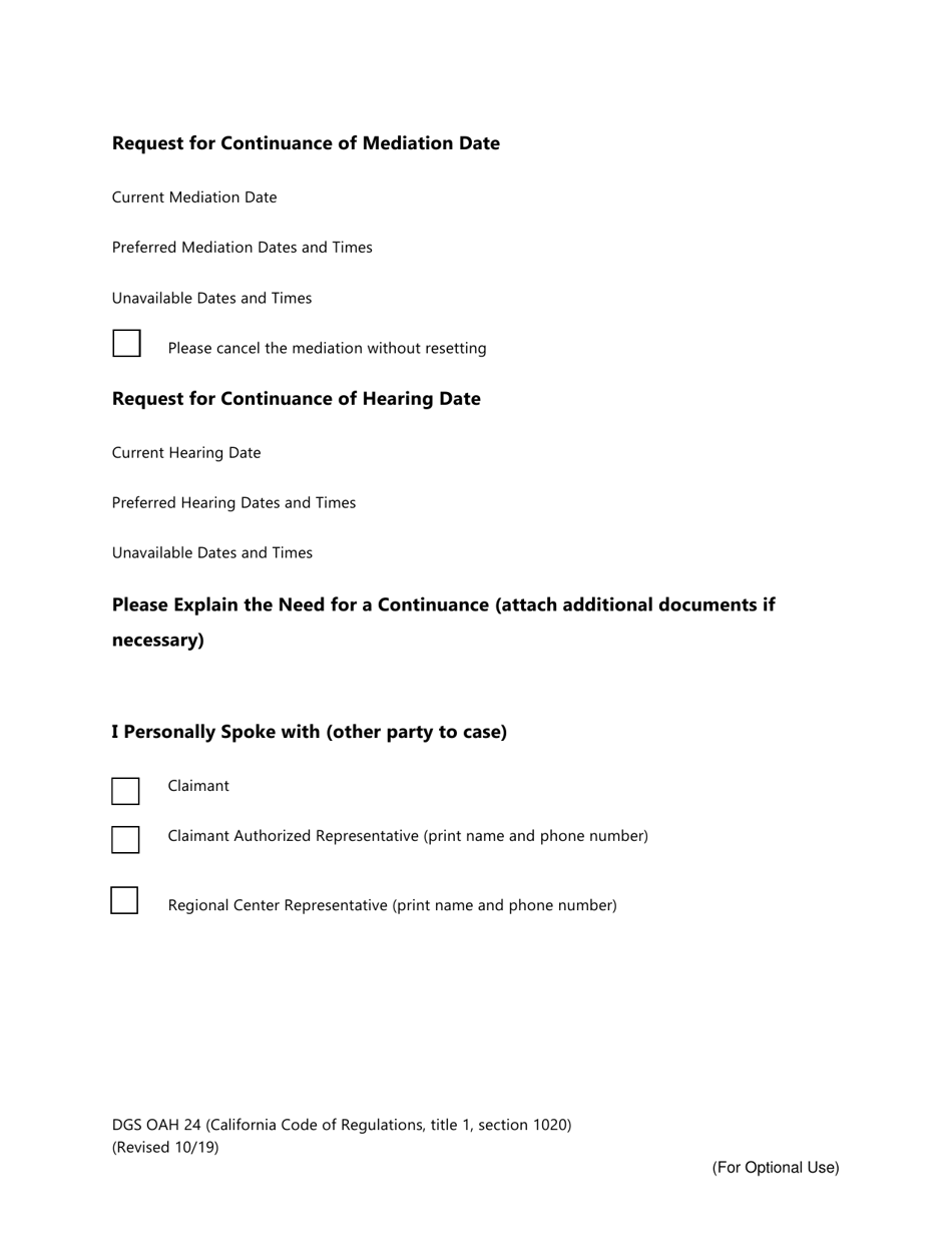 Form DGS OAH24 Lanterman Act Request for Continuance of Mediation and / or Fair Hearing and Waiver of Time - California, Page 3