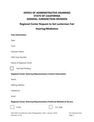 Form DGS OAH16 &quot;Regional Center Request to Set Lanterman Fair Hearing/Mediation&quot; - California
