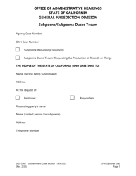 Document preview: Form DGS OAH1 Subpoena/Subpoena Duces Tecum - California