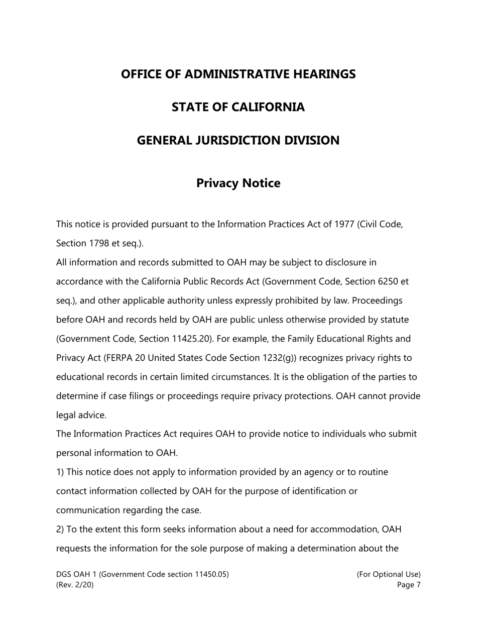 Form DGS OAH1 Subpoena / Subpoena Duces Tecum - California, Page 7