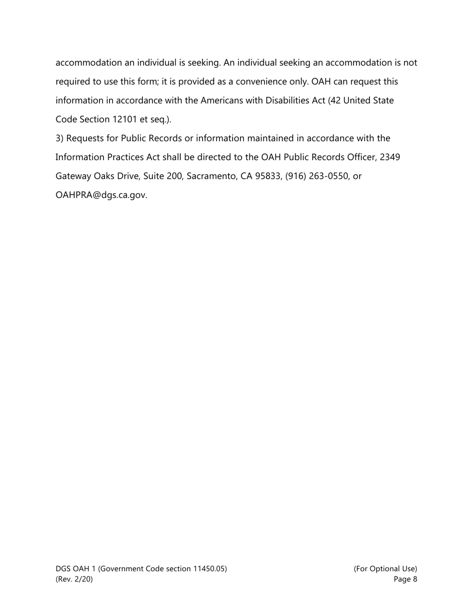 Form DGS OAH1 Subpoena / Subpoena Duces Tecum - California, Page 8