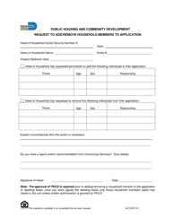 Document preview: Request to Add/Remove Household Members to Application - Miami-Dade County, Florida