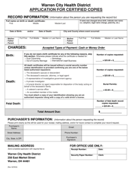 Application for Certified Copies - Warren City, Ohio, Page 2