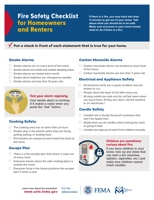 Fire Safety Checklist for Homeowners and Renters Download Pdf