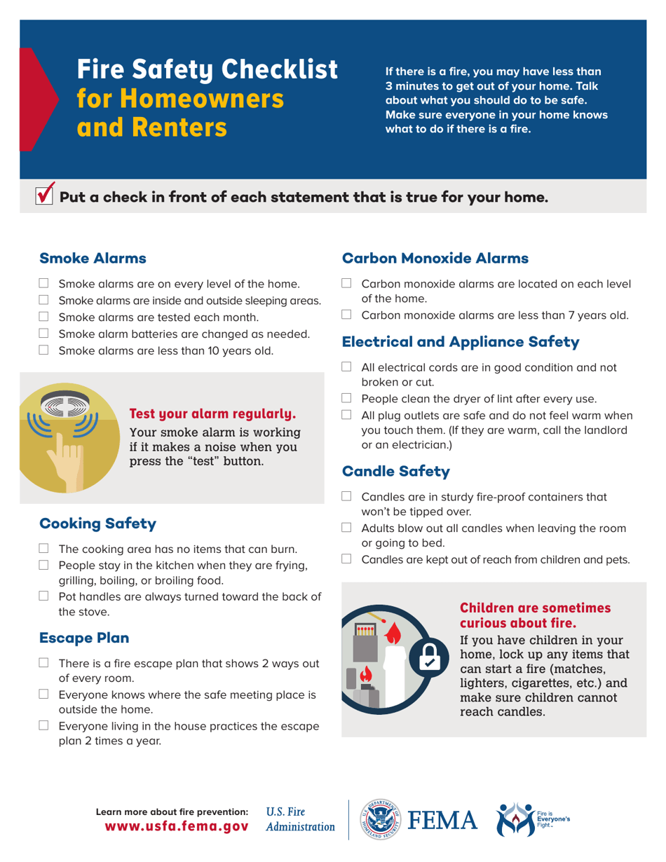 Fire Safety Checklist for Homeowners and Renters, Page 1