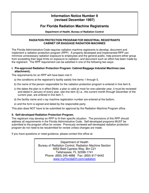 Radiation Protection Program for Industrial Registrants Cabinet or Baggage Radiation Machines - Florida Download Pdf
