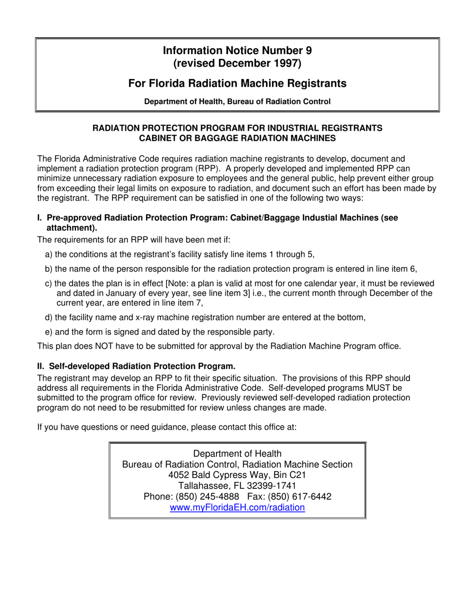 Florida Radiation Protection Program for Industrial Registrants