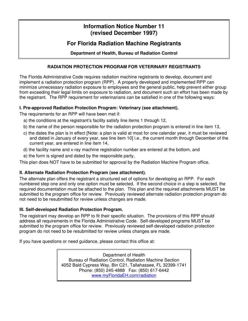 Radiation Protection Program for Veterinary Registrants - Florida, Page 1