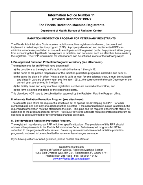 Radiation Protection Program for Veterinary Registrants - Florida Download Pdf