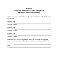 Document preview: Affidavit - Continuing Mediator Education (Cme) Hours Earned via Authoring or Editing - Florida