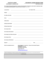 Document preview: Secondary License Request Form - Pest Control License - Illinois