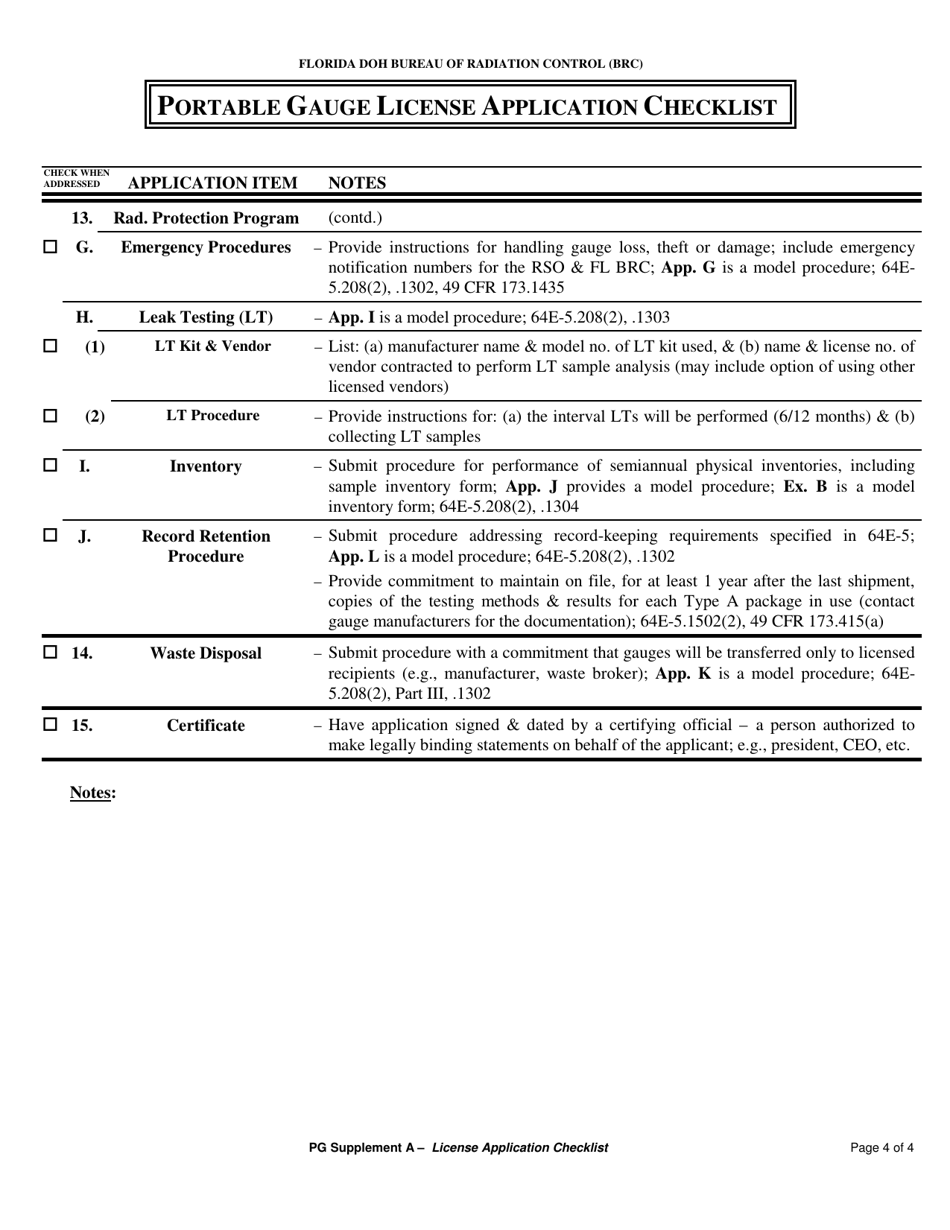 Supplement A Portable Gauge License Application Checklist - Florida, Page 4