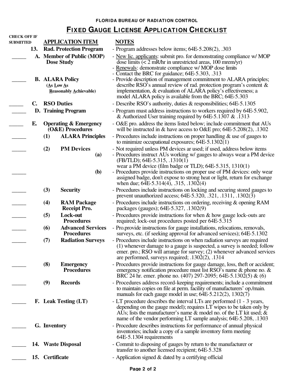 Fixed Gauge License Application Checklist - Florida, Page 2