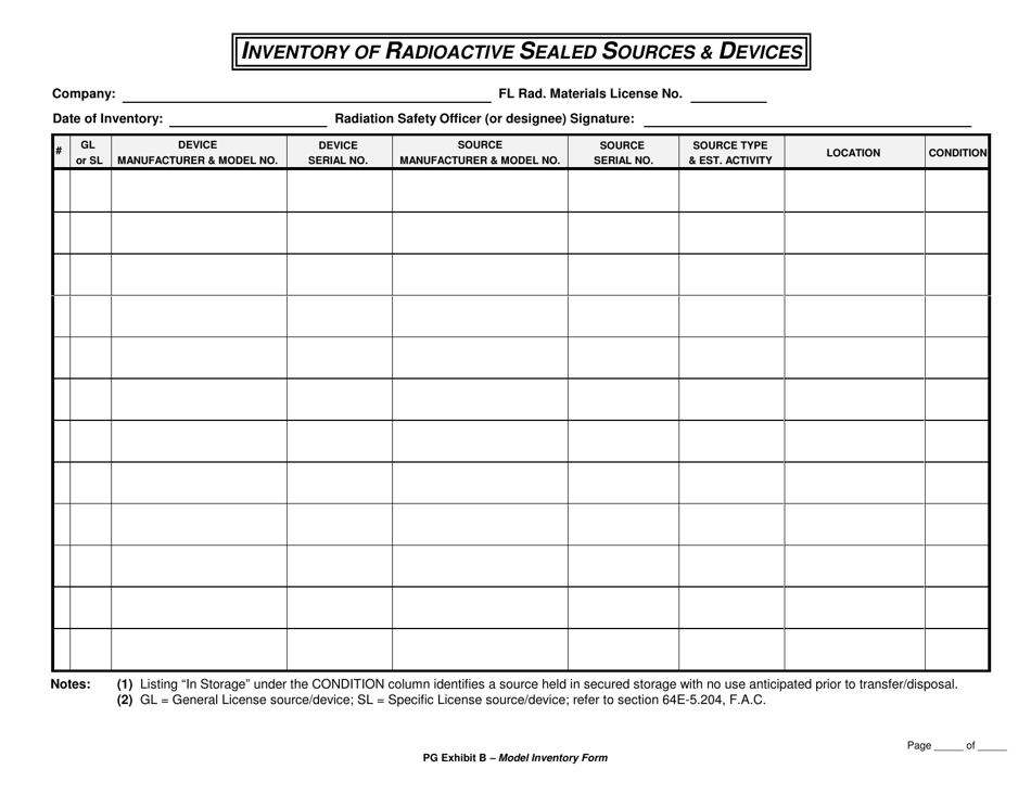 Exhibit B Inventory of Radioactive Sealed Sources  Devices - Florida, Page 1