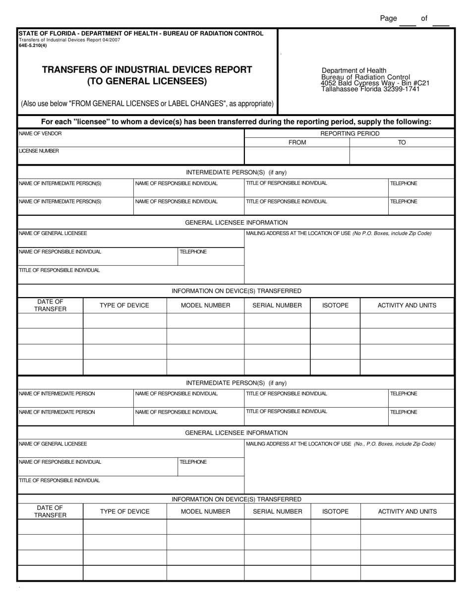 Transfers of Industrial Devices Report (To General Licensees) - Florida, Page 1