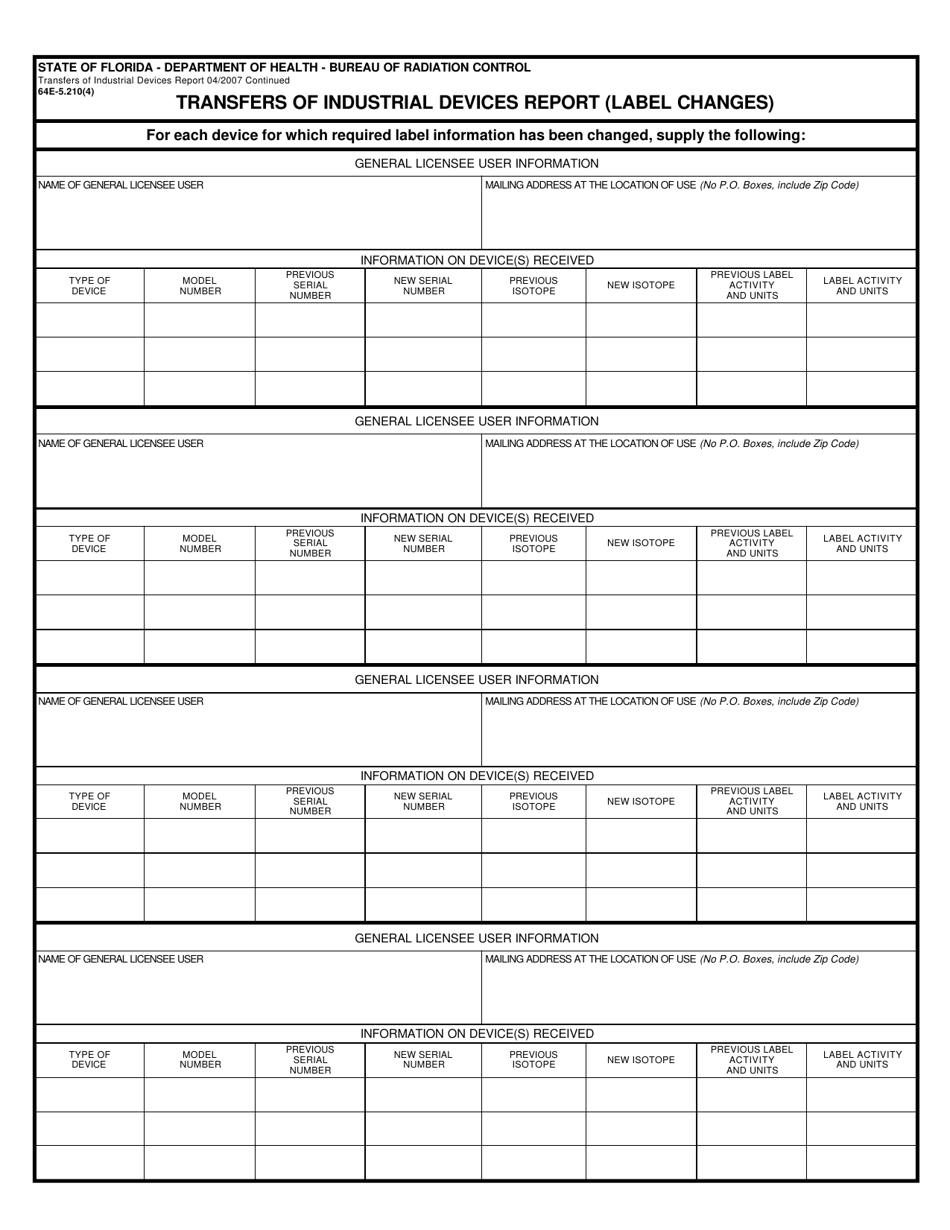 Transfers of Industrial Devices Report (To General Licensees) - Florida, Page 6