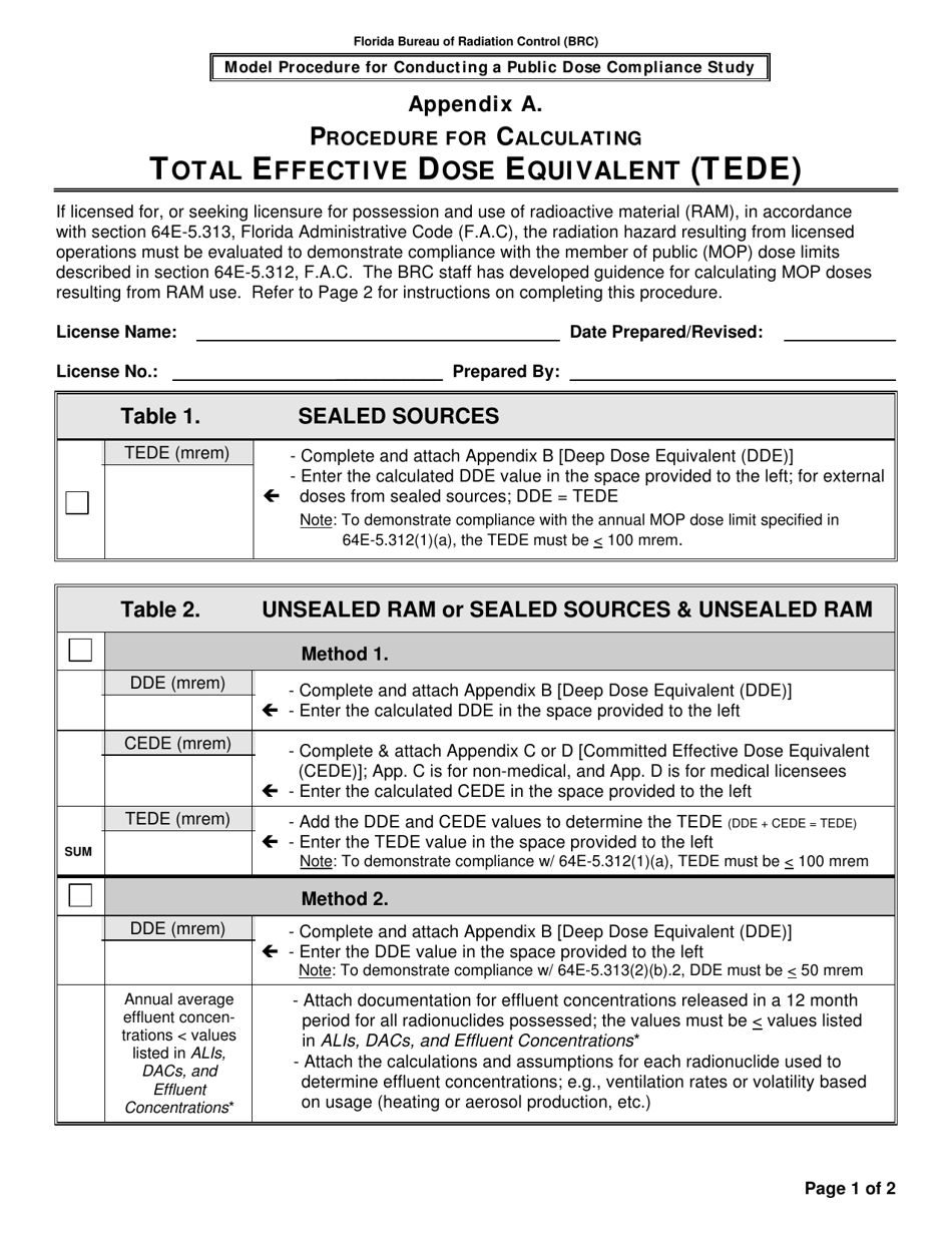 Appendix A Procedure for Calculating Total Effective Dose Equivalent (Tede) - Florida, Page 1