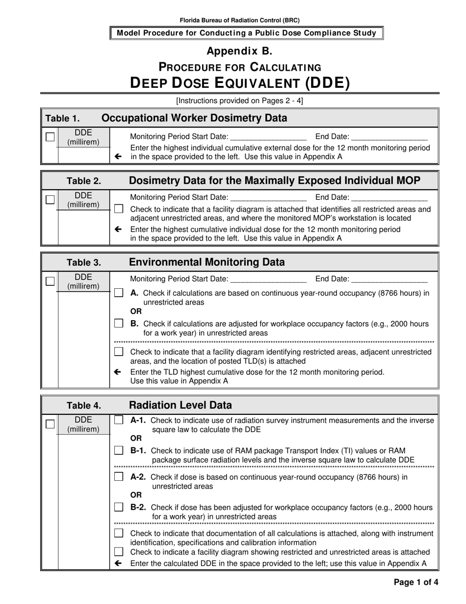 Appendix B Procedure for Calculating Deep Dose Equivalent (Dde) - Florida, Page 1