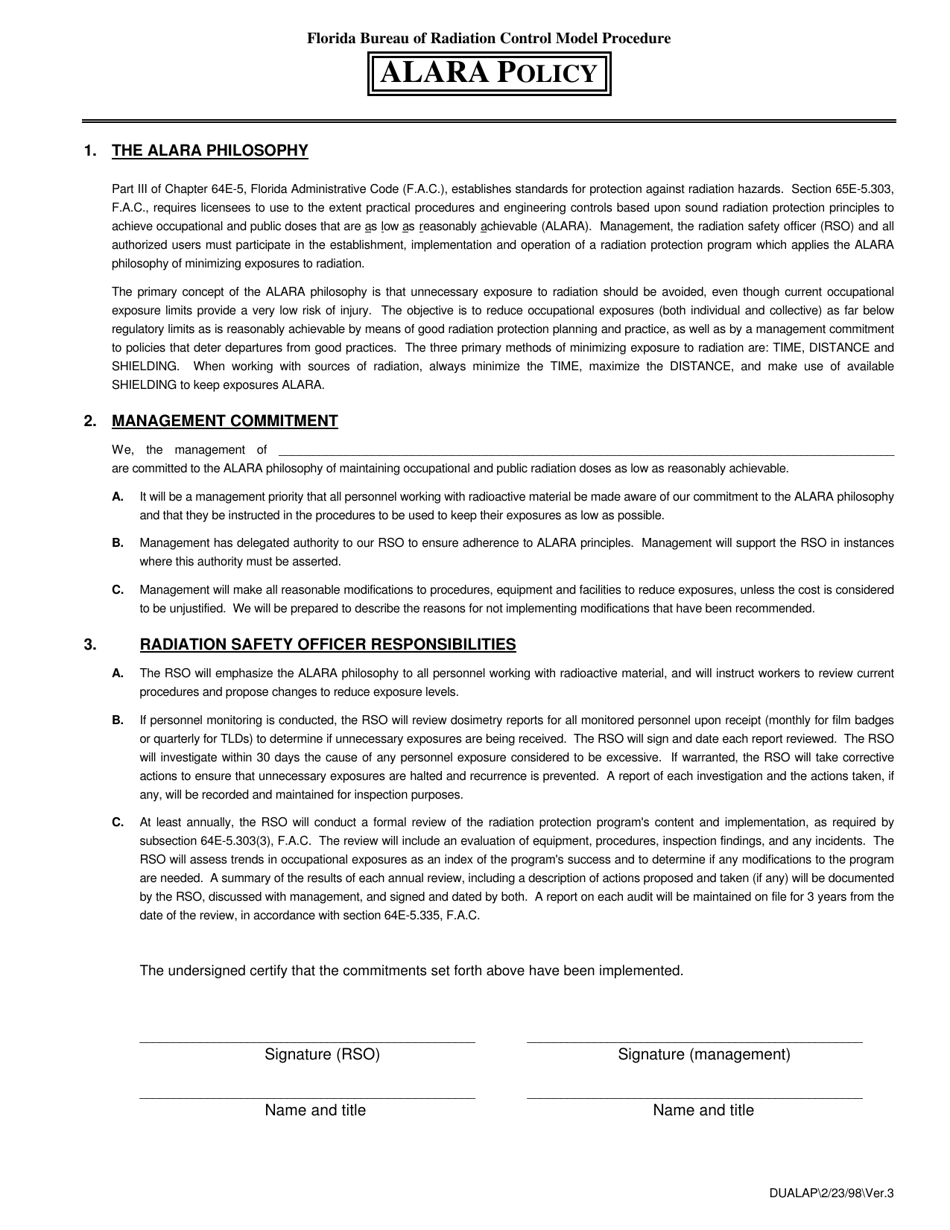 Alara Model Procedures - Florida, Page 1