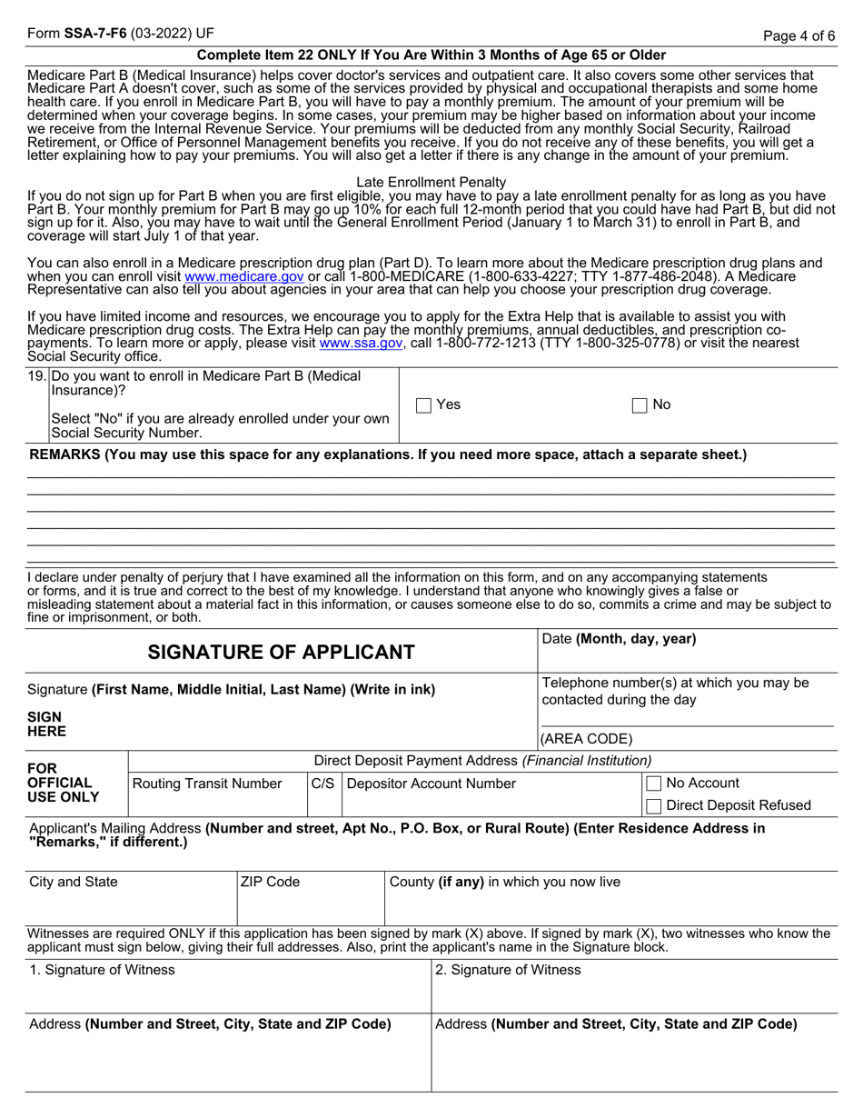Form SSA-7-F6 Application for Parents Insurance Benefits, Page 4