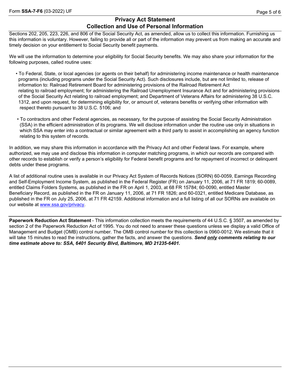 Form SSA 7 F6 Download Fillable PDF Or Fill Online Application For Parent s Insurance Benefits form-ssa-7-f6-download-fillable-pdf-or-fill-online-application-for-parent-s-insurance-benefits