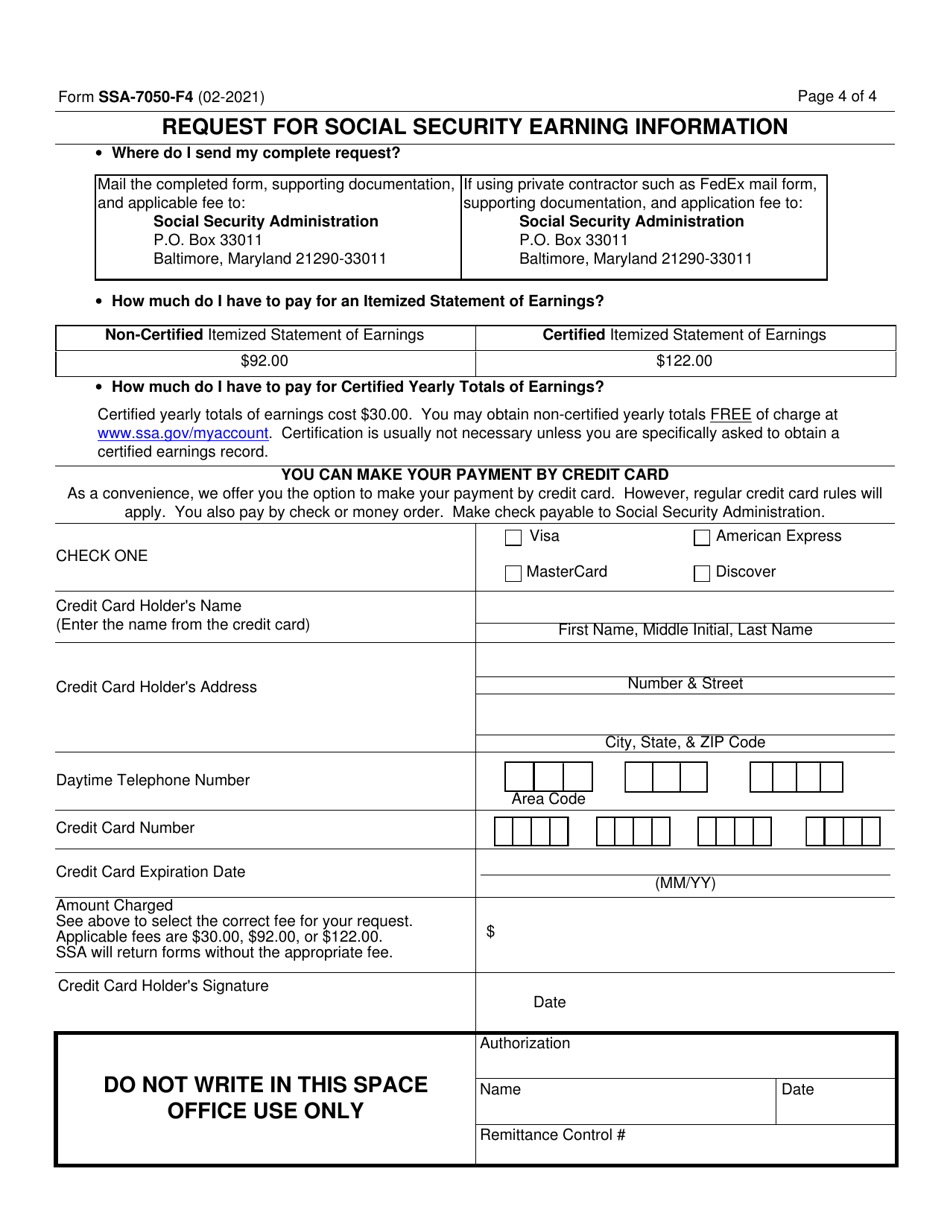 Form SSA-7050-F4 Download Fillable PDF or Fill Online Request for ...