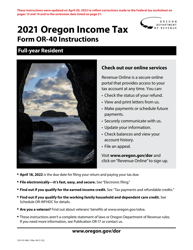 Document preview: Instructions for Form OR-40, 150-101-040 Oregon Individual Income Tax Return for Full-Year Residents - Oregon