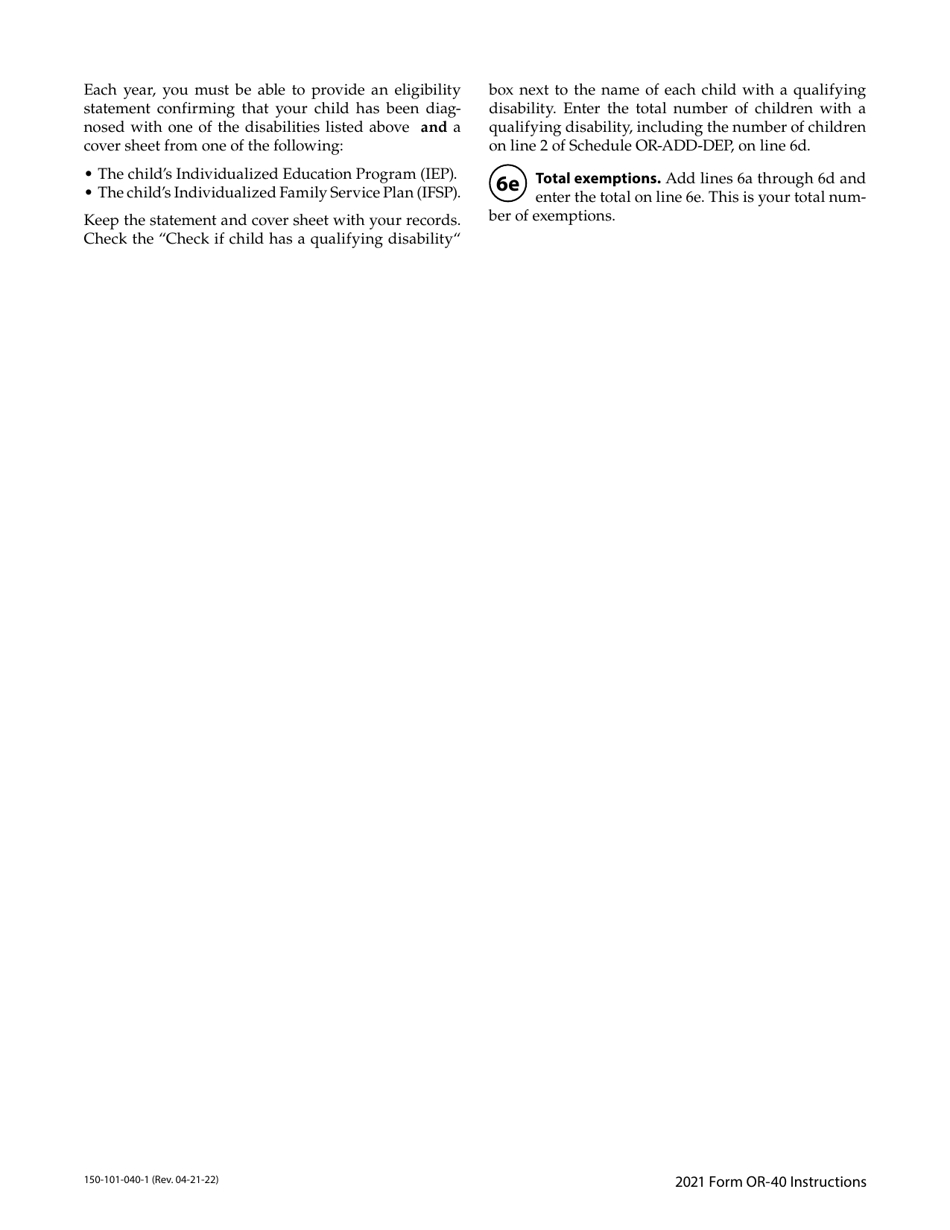 Instructions for Form OR-40, 150-101-040 Oregon Individual Income Tax Return for Full-Year Residents - Oregon, Page 12