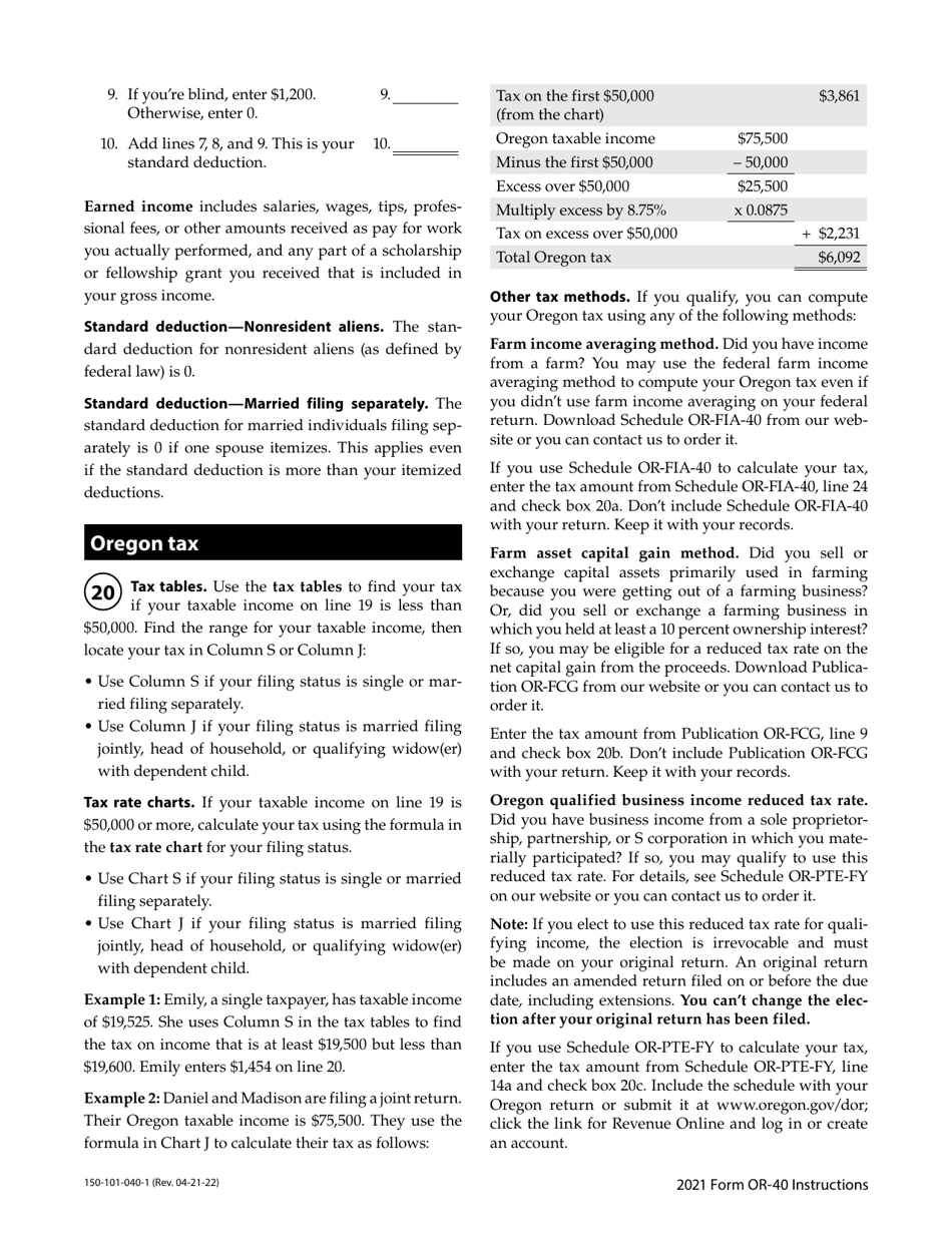 Instructions for Form OR-40, 150-101-040 Oregon Individual Income Tax Return for Full-Year Residents - Oregon, Page 16