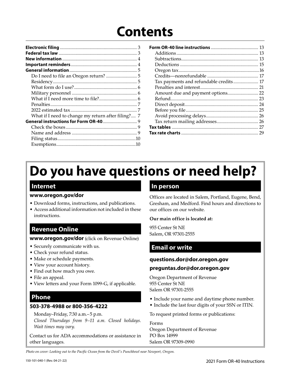 Instructions for Form OR-40, 150-101-040 Oregon Individual Income Tax Return for Full-Year Residents - Oregon, Page 2
