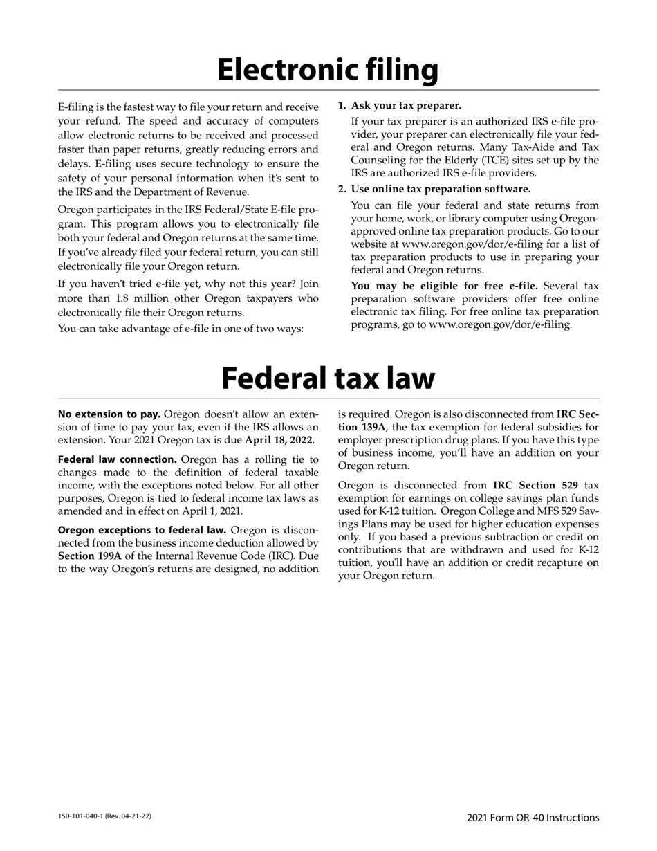 Instructions for Form OR-40, 150-101-040 Oregon Individual Income Tax Return for Full-Year Residents - Oregon, Page 3