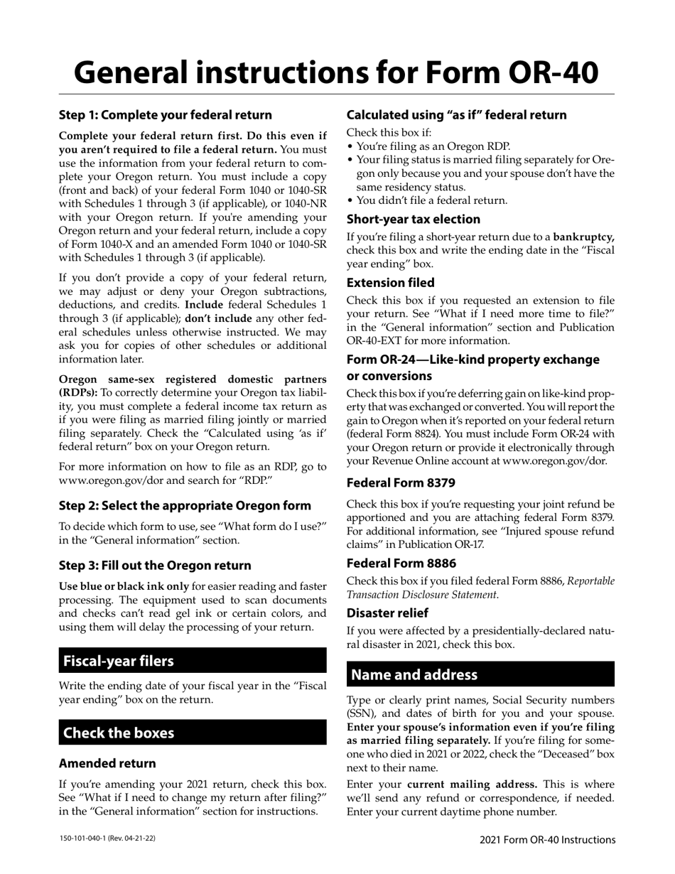 Instructions for Form OR-40, 150-101-040 Oregon Individual Income Tax Return for Full-Year Residents - Oregon, Page 9