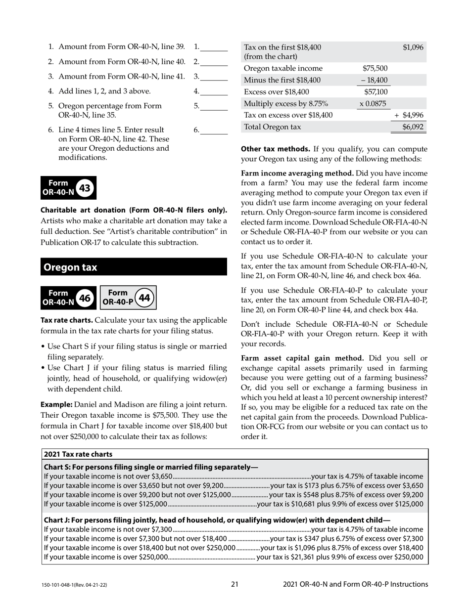 Instructions for Form OR-40-N, OR-40-P, 150-101-048, 150-101-055 - Oregon, Page 21