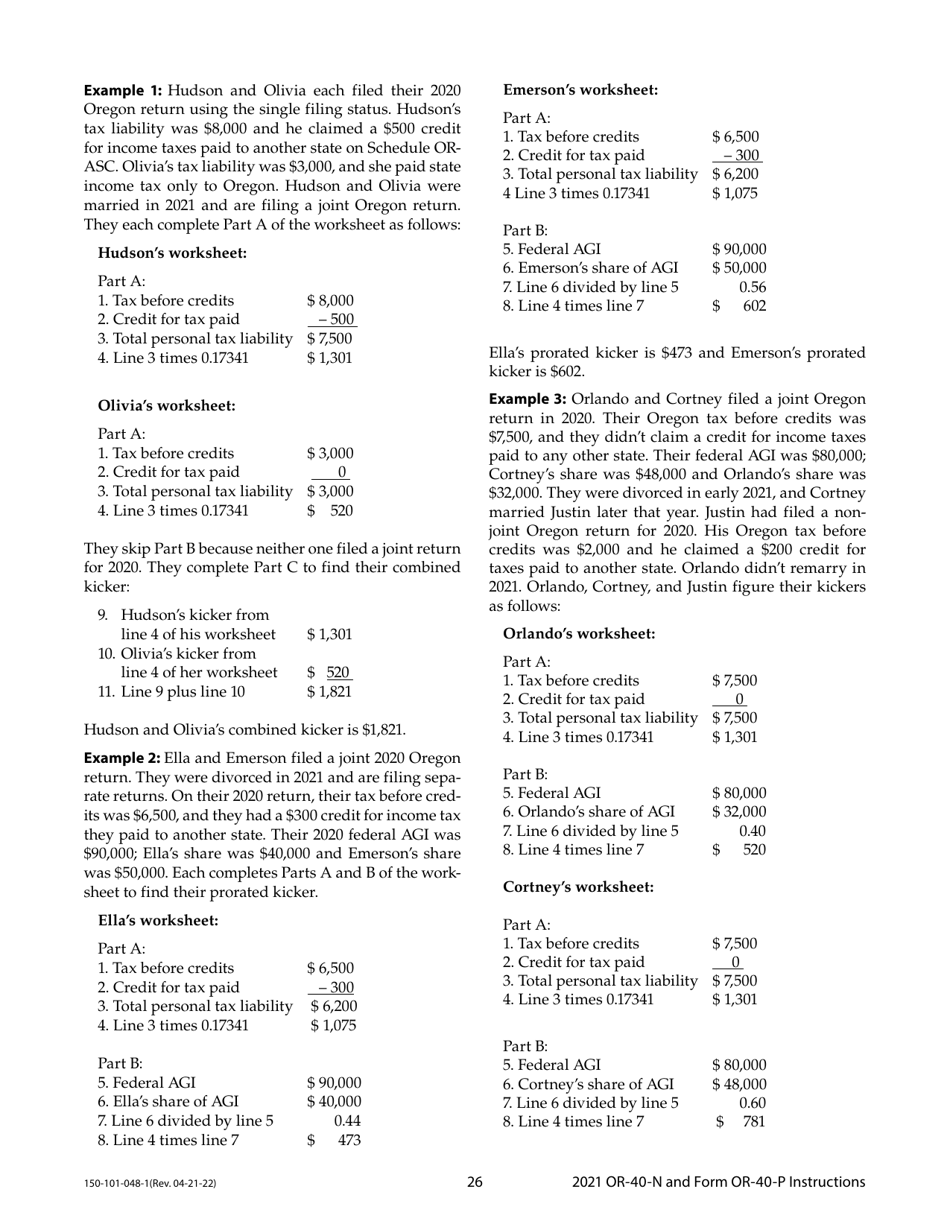 Instructions for Form OR-40-N, OR-40-P, 150-101-048, 150-101-055 - Oregon, Page 26