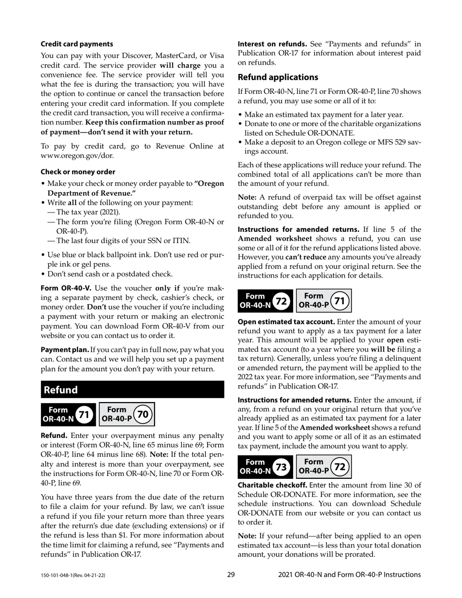 Instructions for Form OR-40-N, OR-40-P, 150-101-048, 150-101-055 - Oregon, Page 29