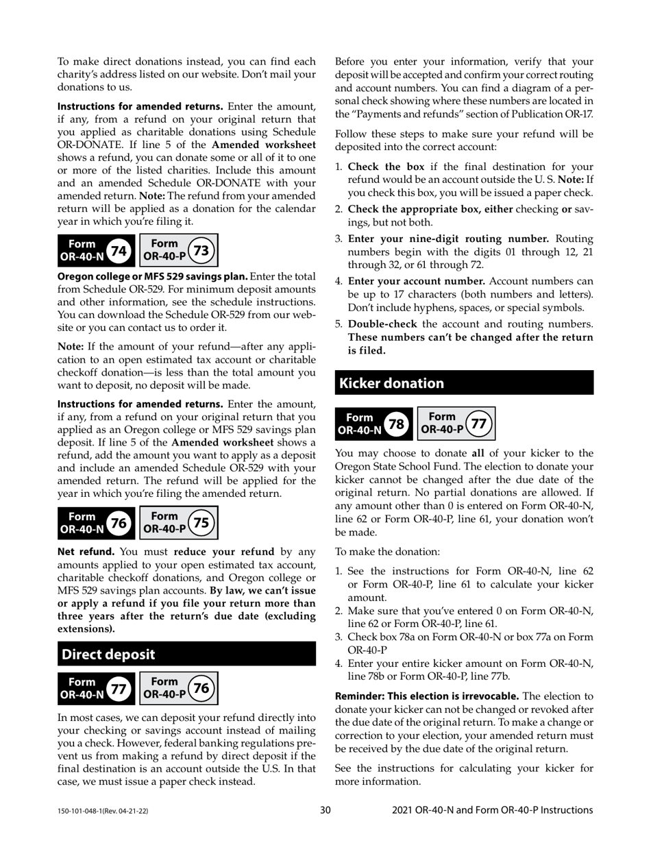 Instructions for Form OR-40-N, OR-40-P, 150-101-048, 150-101-055 - Oregon, Page 30