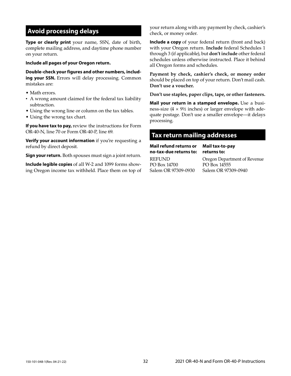 Instructions for Form OR-40-N, OR-40-P, 150-101-048, 150-101-055 - Oregon, Page 32