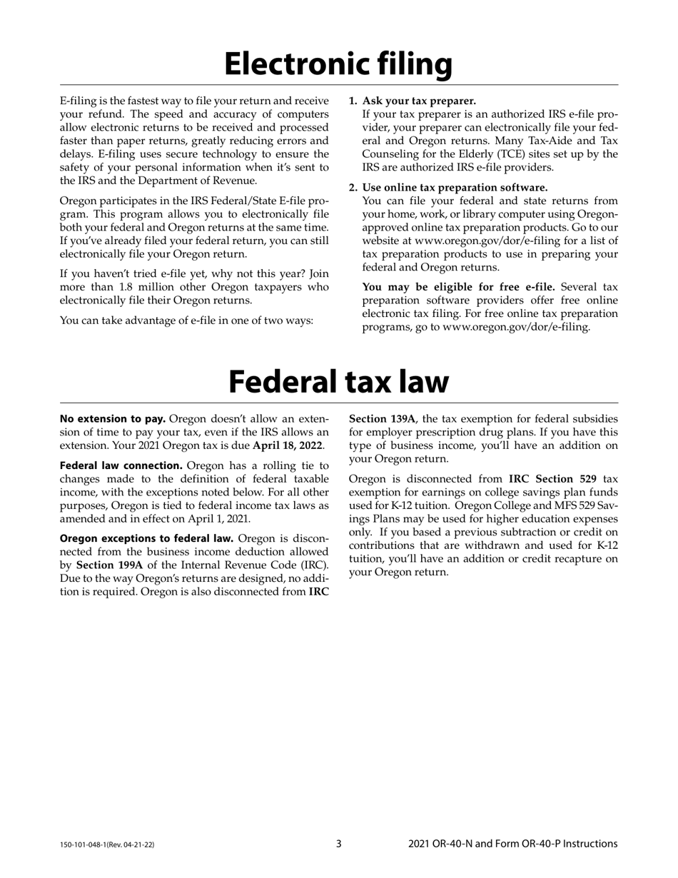 Instructions for Form OR-40-N, OR-40-P, 150-101-048, 150-101-055 - Oregon, Page 3