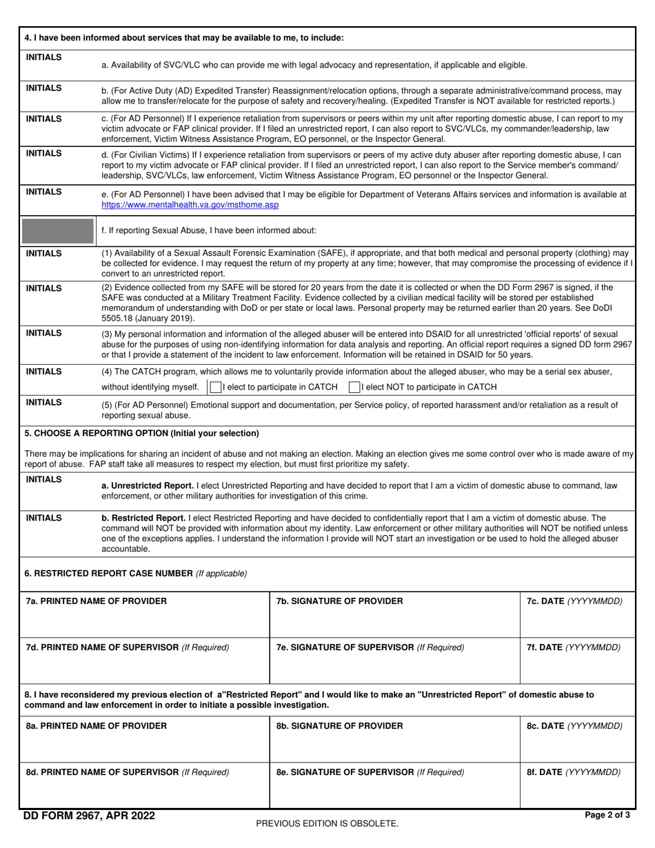 DD Form 2967 Download Fillable PDF or Fill Online Domestic Abuse Victim ...