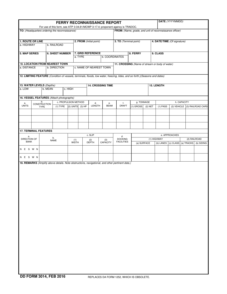 DD Form 3014 Ferry Reconnaissance Report, Page 1