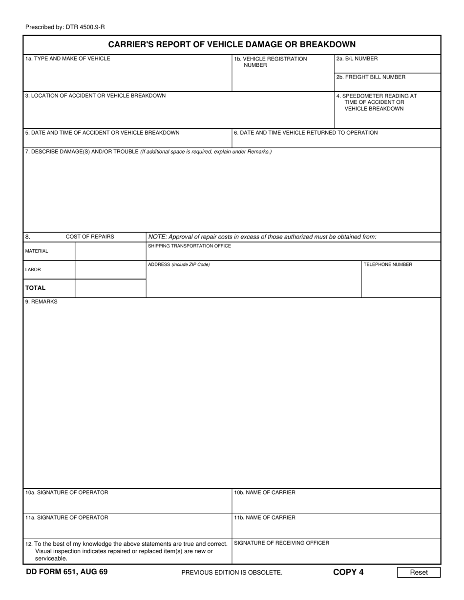 DD Form 651 Carriers Report of Vehicle Damage or Breakdown, Page 5