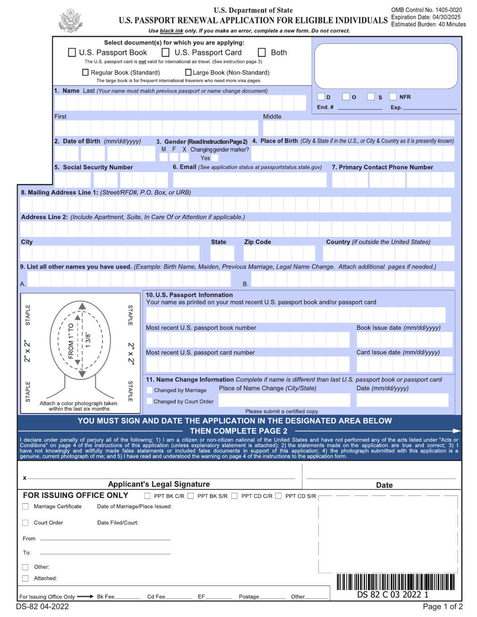 Form DS82 Fill Out, Sign Online and Download Printable PDF